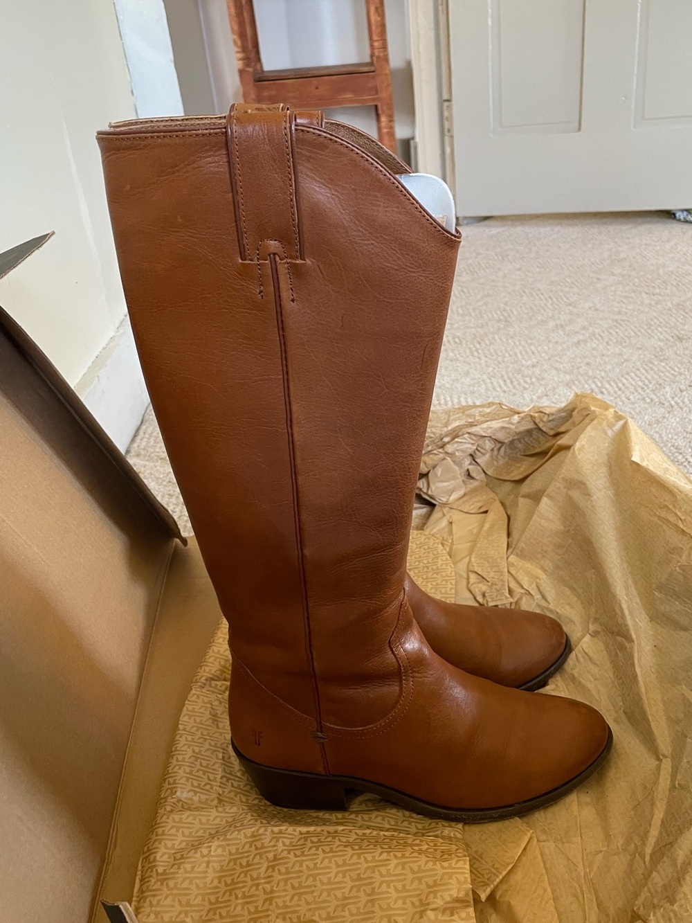 Frye Carson Pull On Women's Tall Cowgirl Leather Boots Molasses Western Vintage - Picture 8 of 16